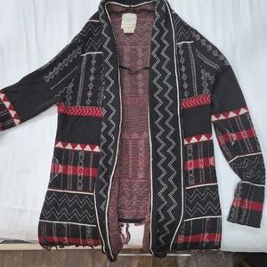 Designer Closet By Billabong Abstract Sweater Cardigan Size Medium With Tassels